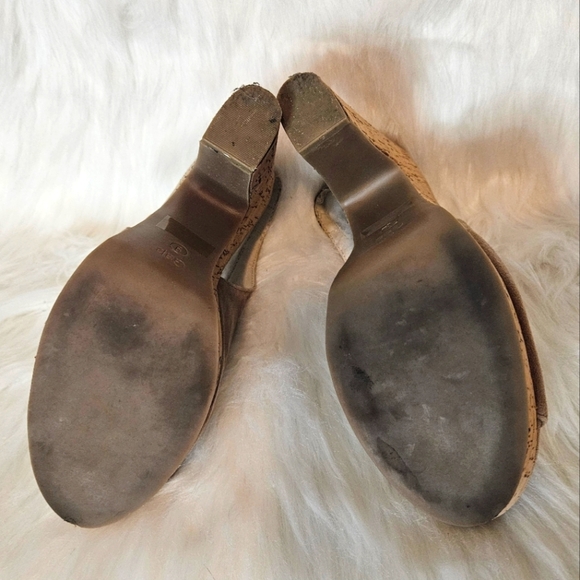 Gap Platform Mocha Suede Cork Slingback Open Toe Heels - Picture 7 of 8